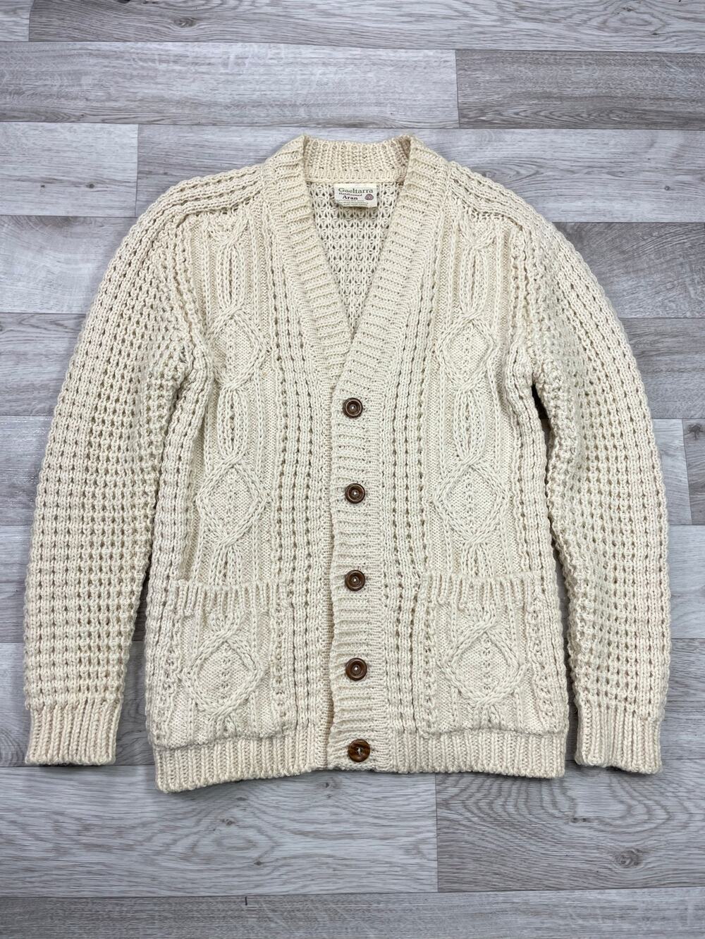 🔥Vintage Gaeltarra Aran Ireland Fisherman Pure New Wool Cream Cardigan Sweater